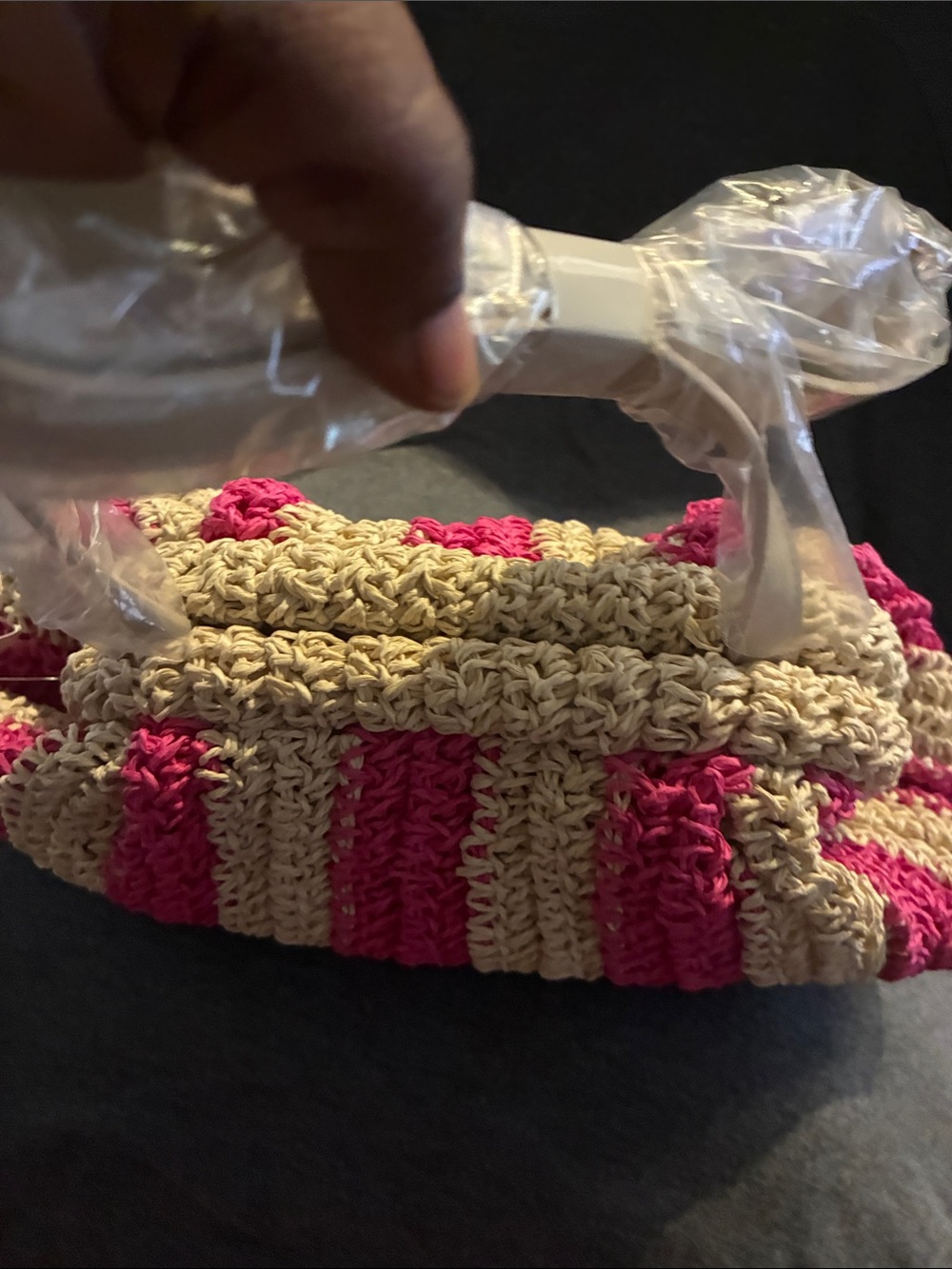 LOFT Pink and Cream Striped Woven Shoulder Bag - Picture 4 of 7